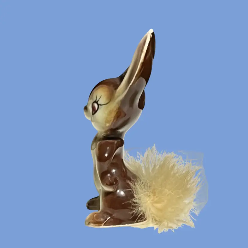 #086- Vintage Anthropomorphic Bunny  Figurine Kitch Rabbit Faux Fur Tail Enesco Japan 1950s MCM Mid-Century Era