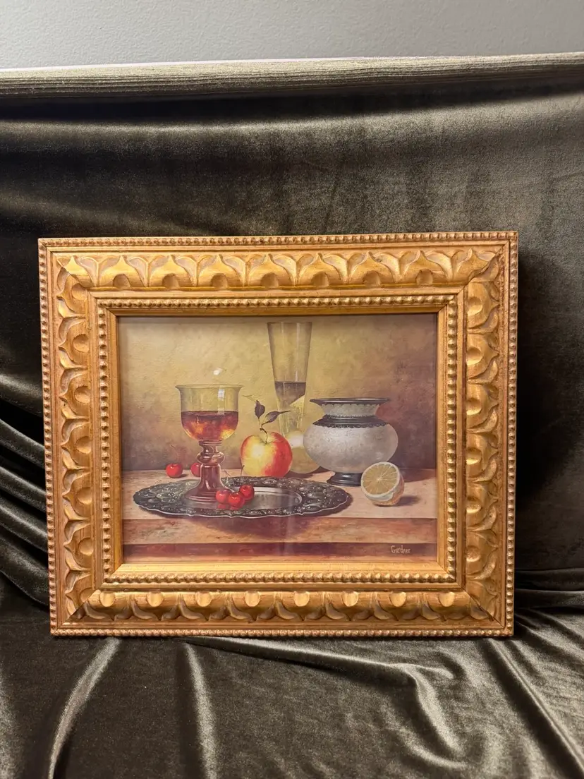 Vintage Bernard Picture Co Still Life Framed Print Wine & Fruit by Gardner