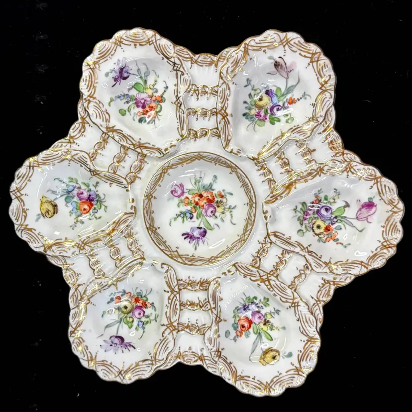 Antique Franziska Hirsch Dresden Floral Gilt Oyster Plate 9" A1259