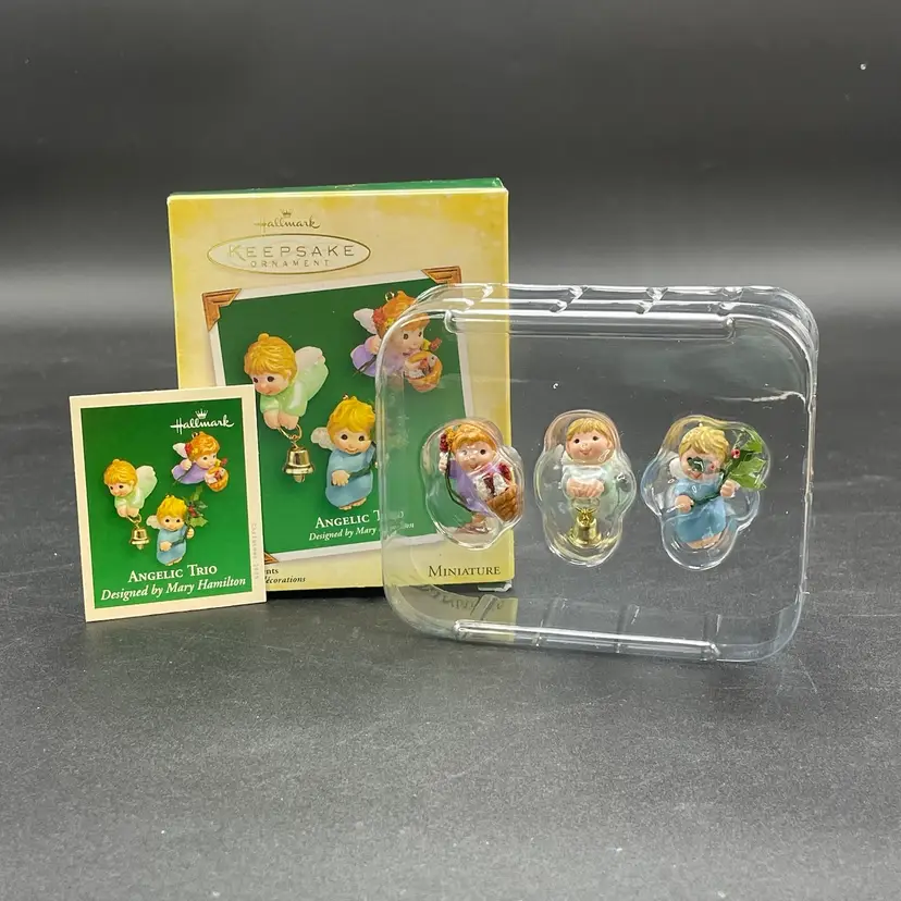 Hallmark Angelic Trio Miniature Angel Christmas Ornaments VTG Set of 3 with Box