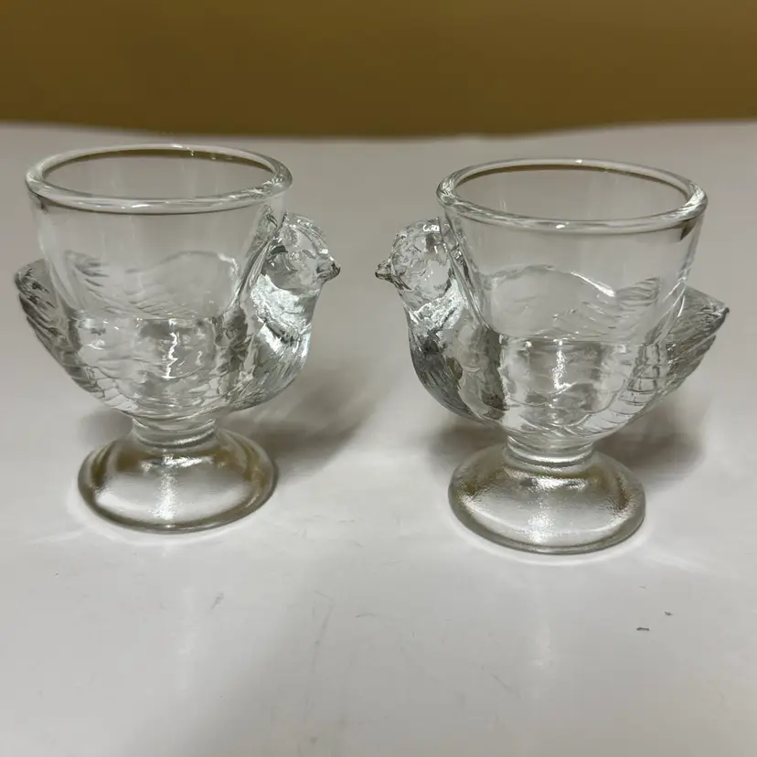Egg Cup, Clear Glass, Chick Hen Chicken, 2¾"x2¾"x1⅞" France
