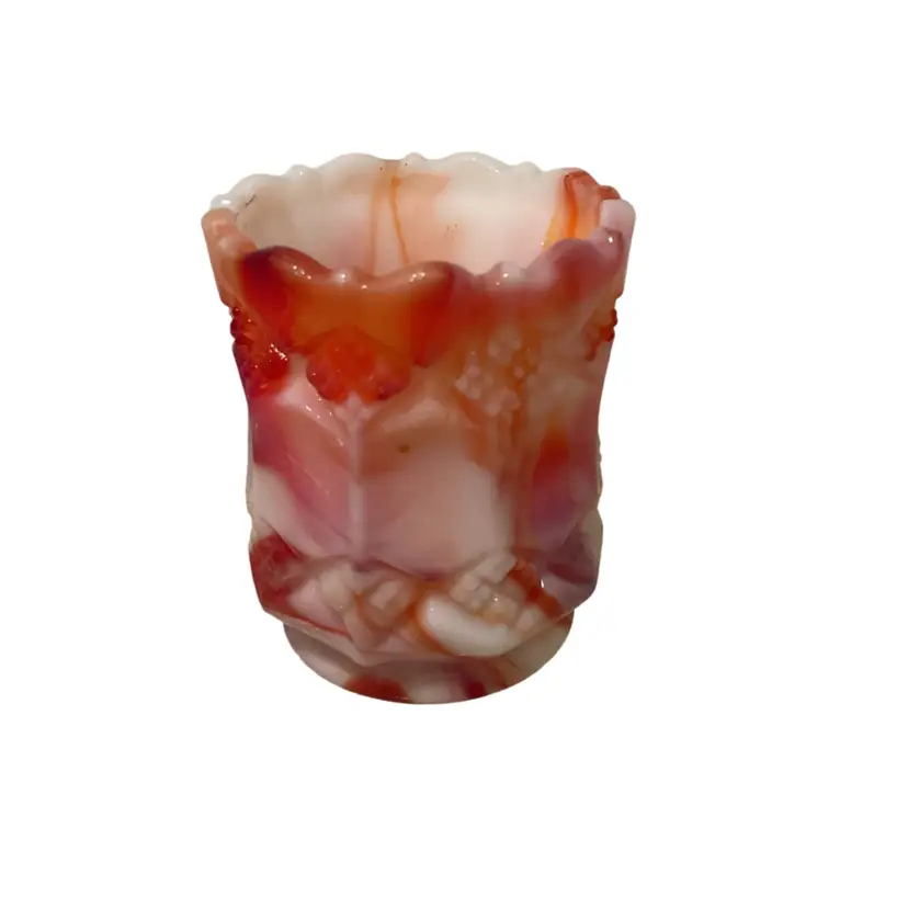 🎉Red & White Marbled Slag Glass Toothpick Holder