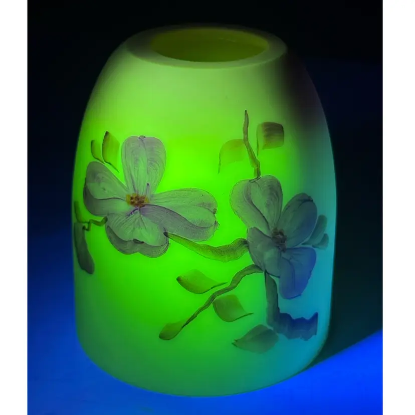 Fenton Burmese Fairy Lamp TOP ONLY Pink Dogwood Uranium Satin Glass hand painted