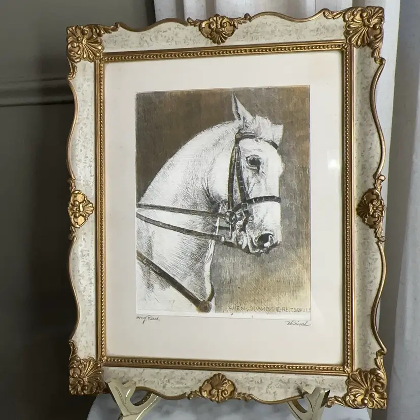 🔔 Original Signed Reisch Midcentury Horse School Etching
