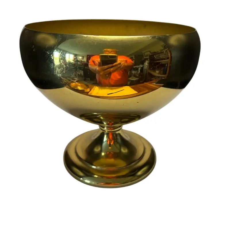 Vintage Polished Brass Pedestal Bowl 
7” Tall 7” Diameter Some Wear
