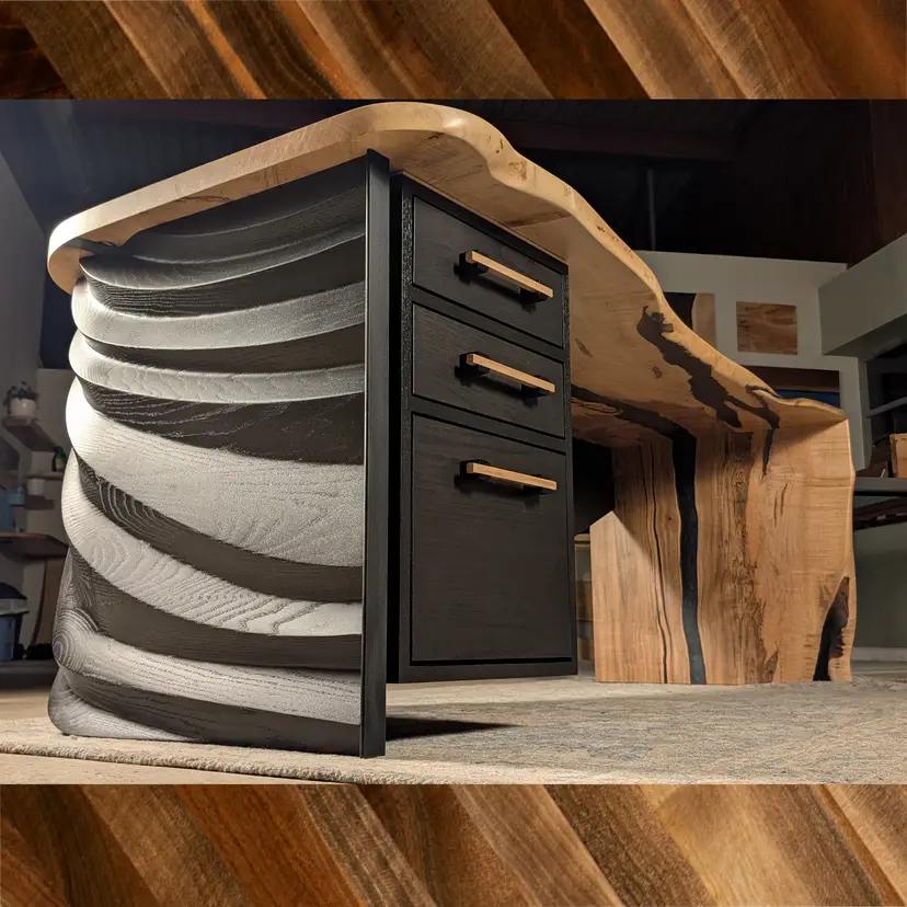Waterfall Desk with Sculpted Oak Base