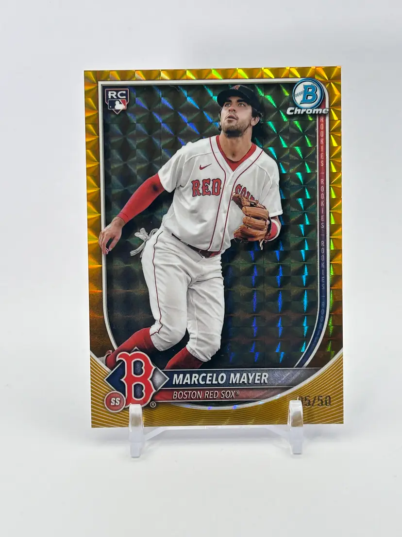 Marcelo Mayer - 2025 Bowman Chrome Rookie Gold Geometric /50 - San Francisco Giants (Bos uniform)