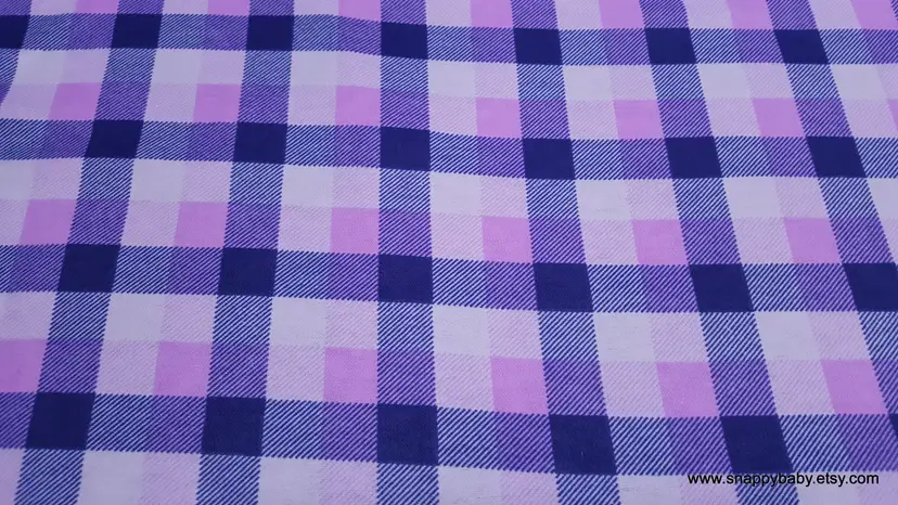 Purple Navy Tri Buff Check Flannel Fabric Remnant - 100% Cotton - Choose Size - Soft Craft & Quilting Fabric