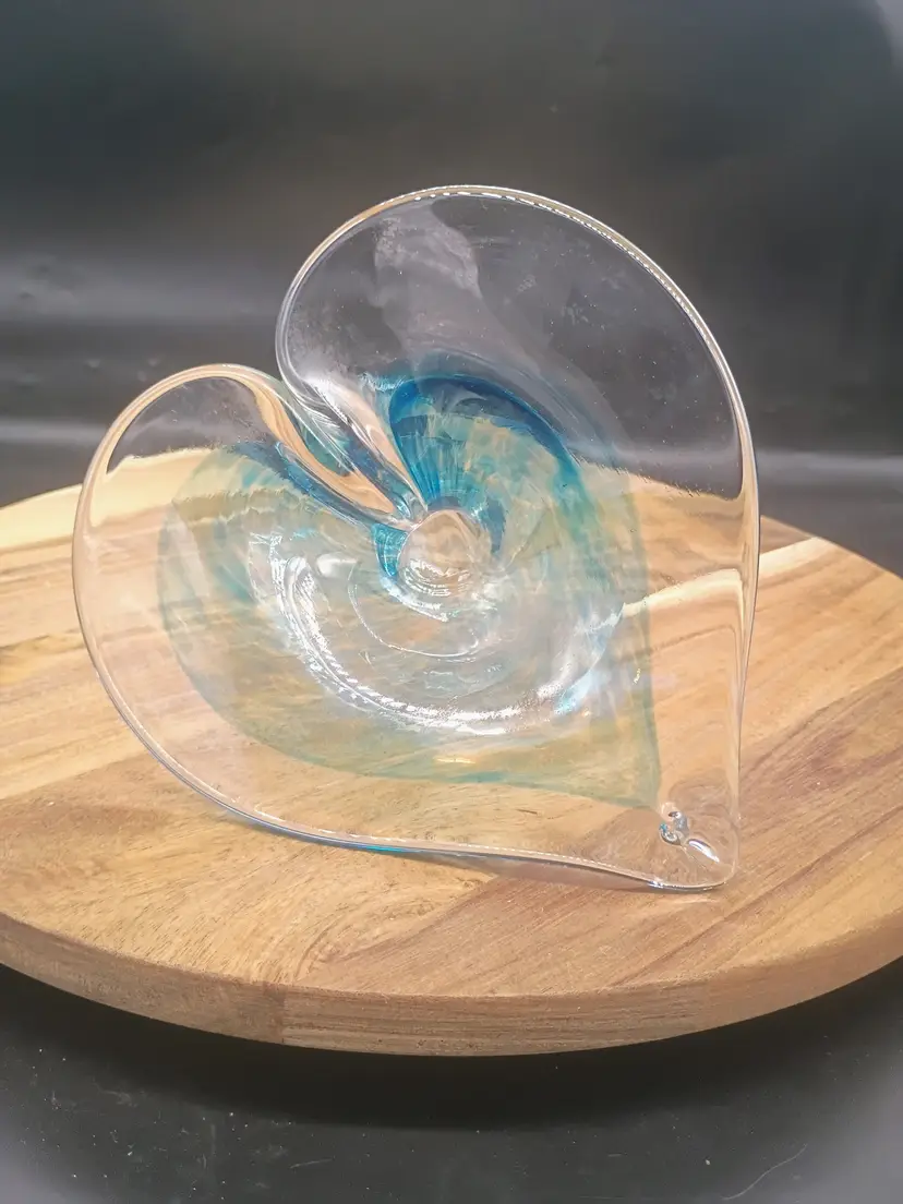 Hand Blown Art Glass Long Curly Stem Flower Cala Lily Blue Swirl