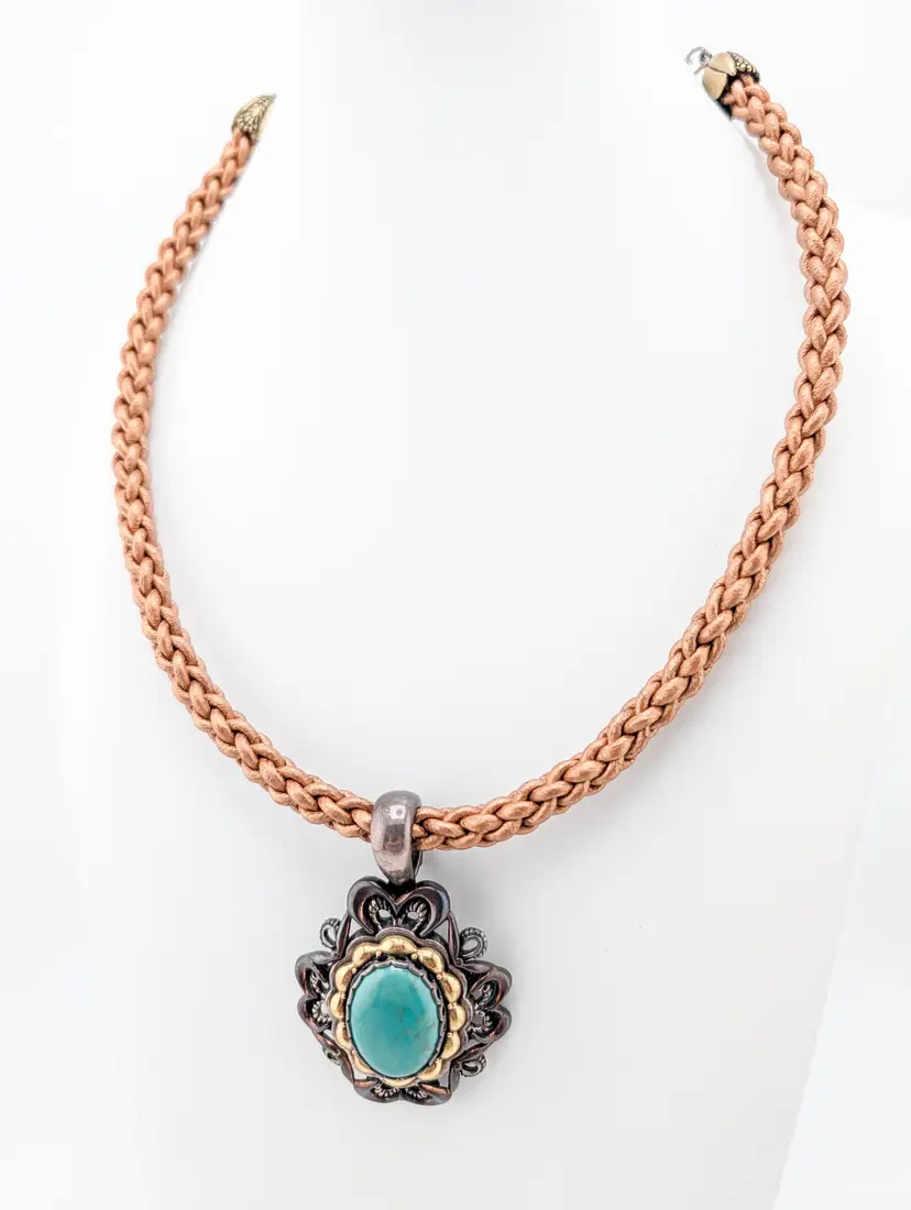 Carolyn Pollack Sterling Silver 925 and Turquoise Enhancer Pendant Necklace