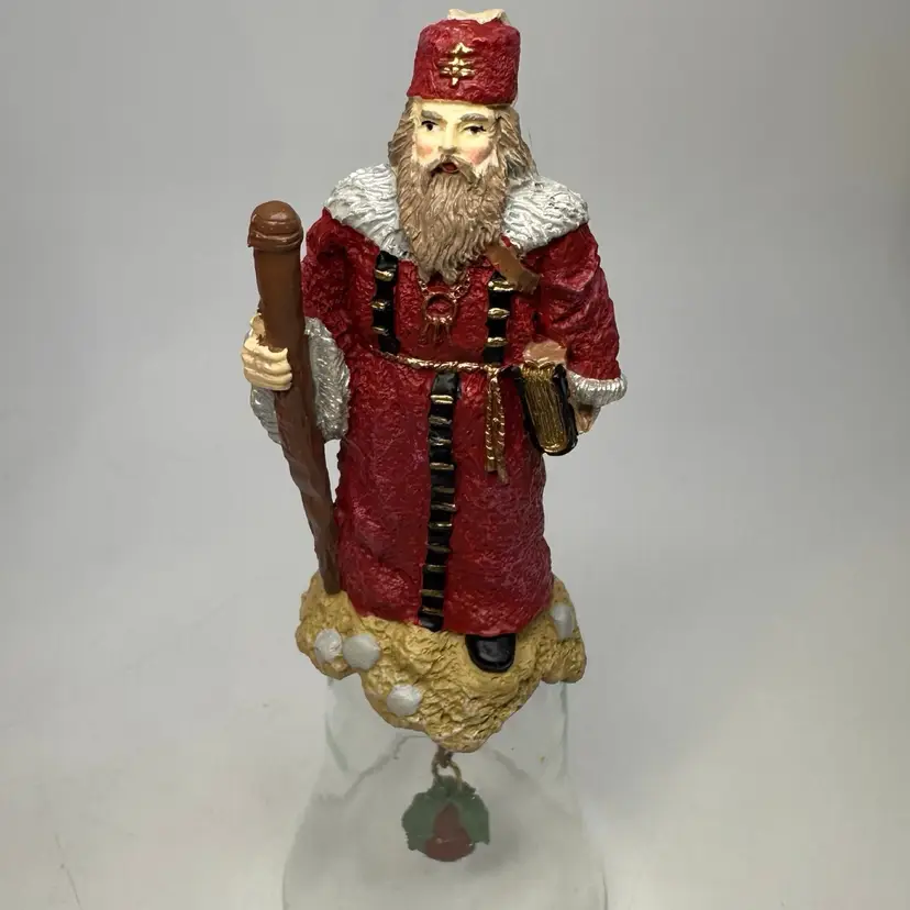 Christmas Bell Tzarist Santa Bell Hand Painted Santa on top of a glass bell