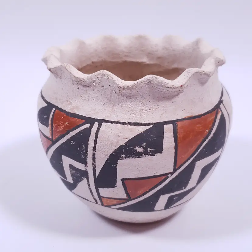 Vtg ACOMA PUEBLO Pottery Hand Crafted Polychrome Geometric MINI OLLA SEED POT