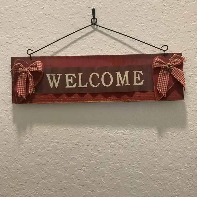 🍁”WELCOME” Country Plaid Heart Fabric Bows