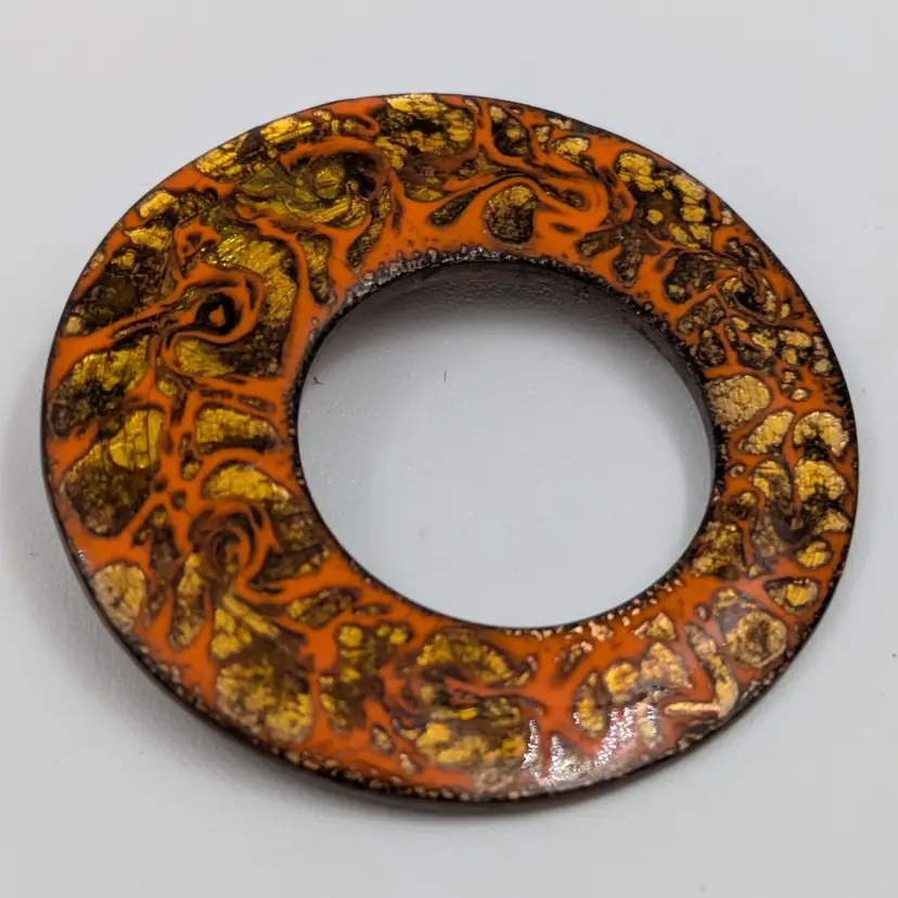 Autumnal Enamel on Copper Circular Brooch