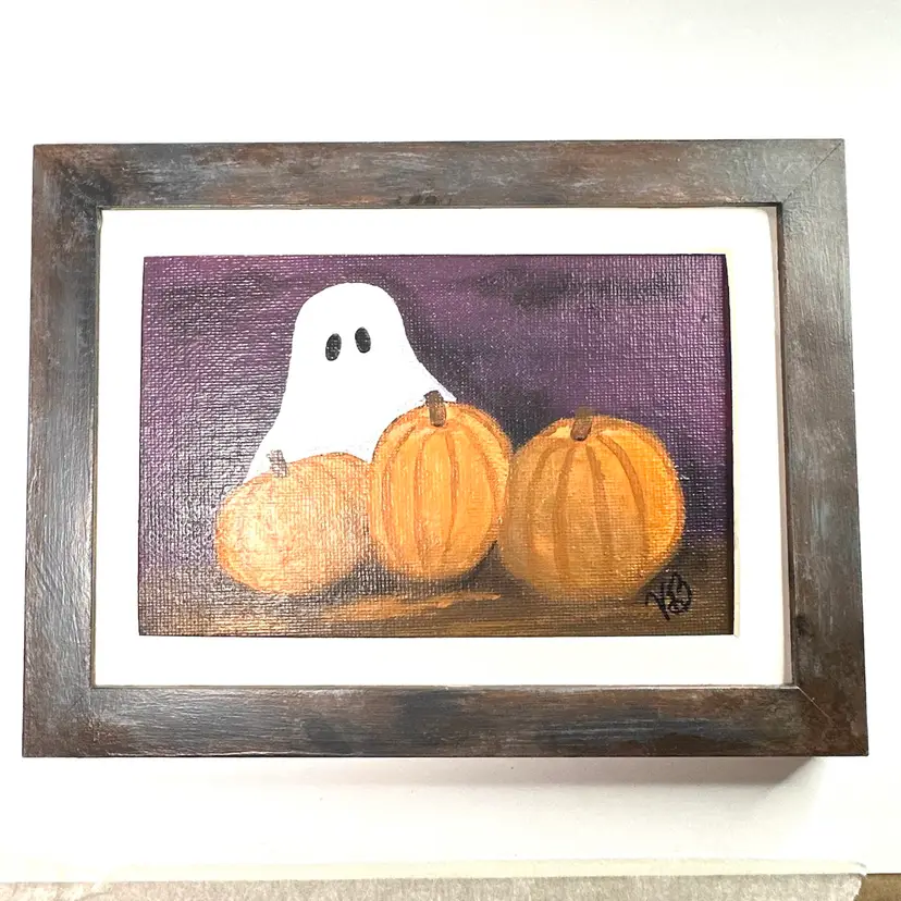 Ghost Painting Framed Acrylic On Canvas Board 7.75” L X 6” W