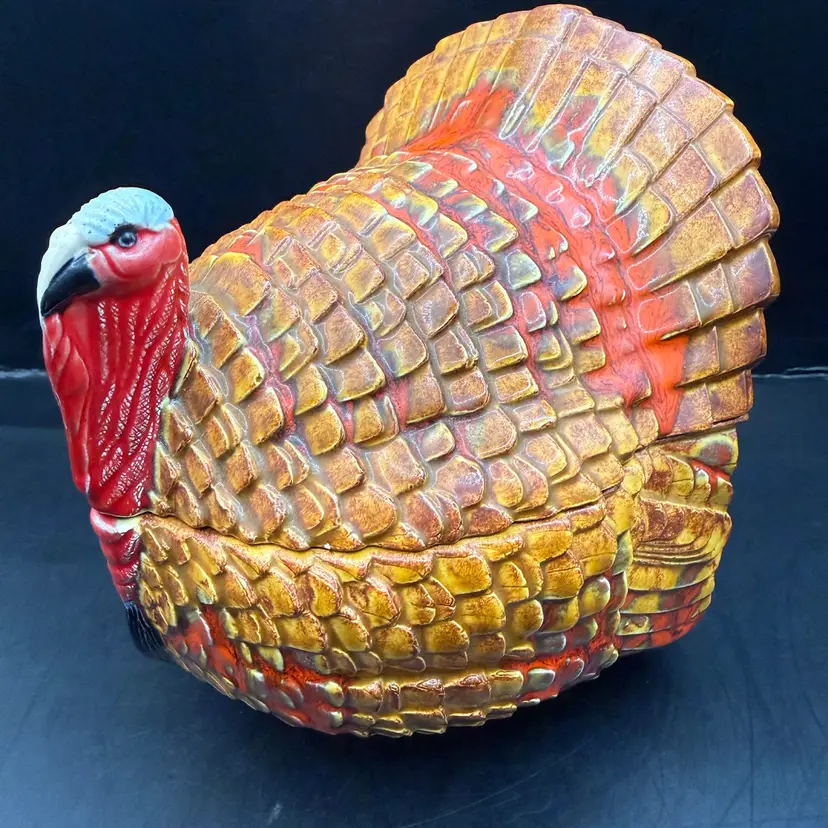 70’s Lava Glaze Amazing Detail Turkey Lidded Dish 5x6” Read