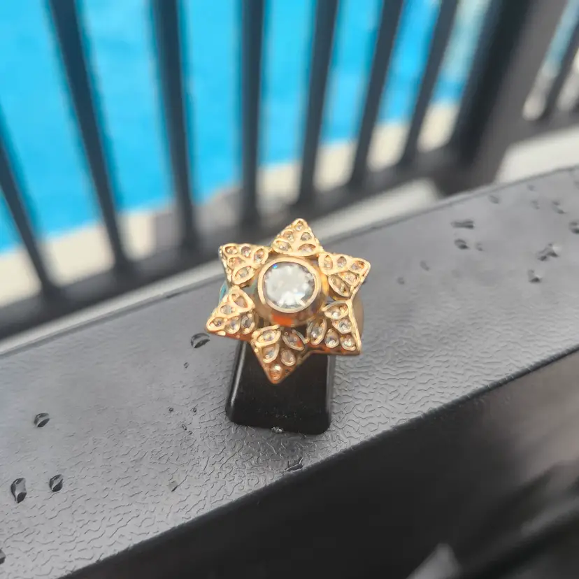 Golden Starburst Rhinestone Ring 8