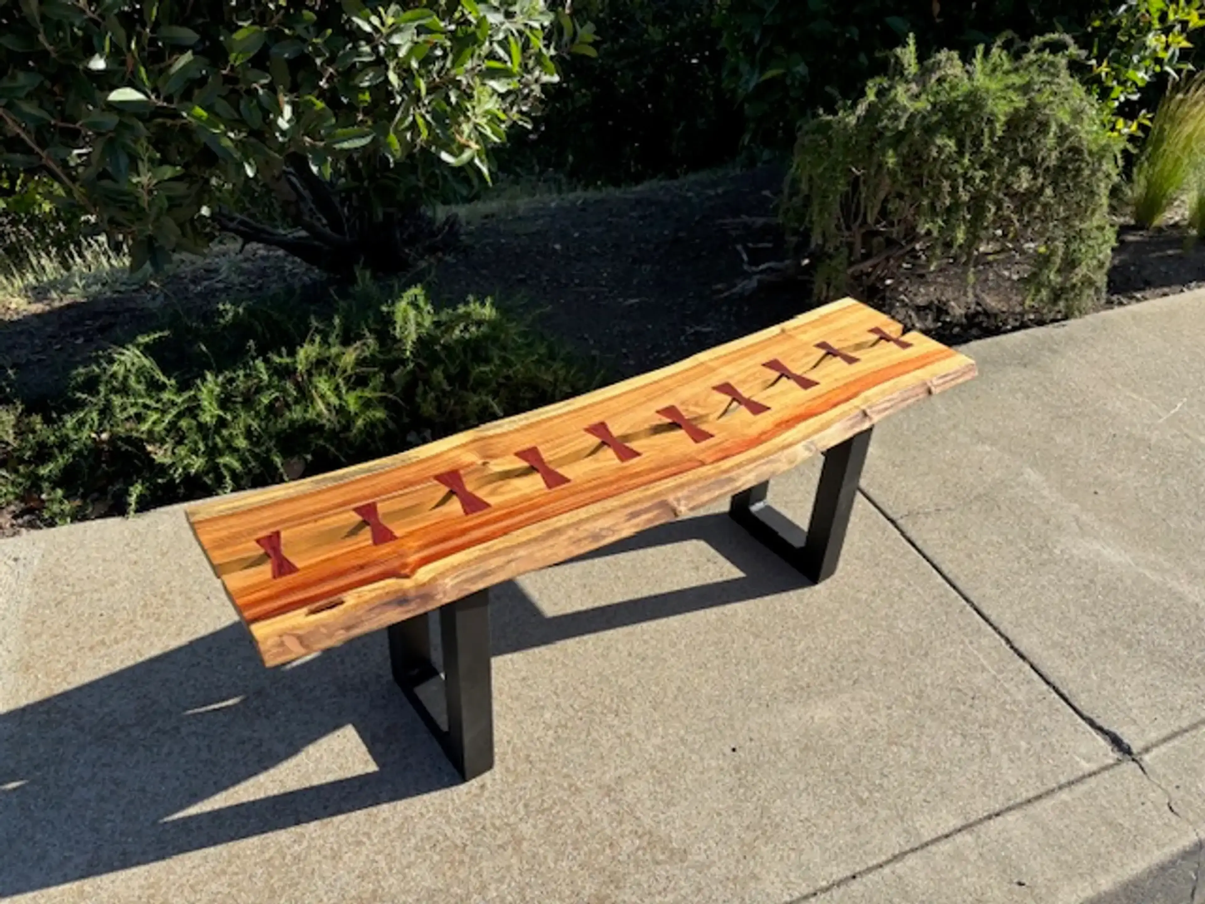 Canary Wood Bench with Padauk Inlay Bowties