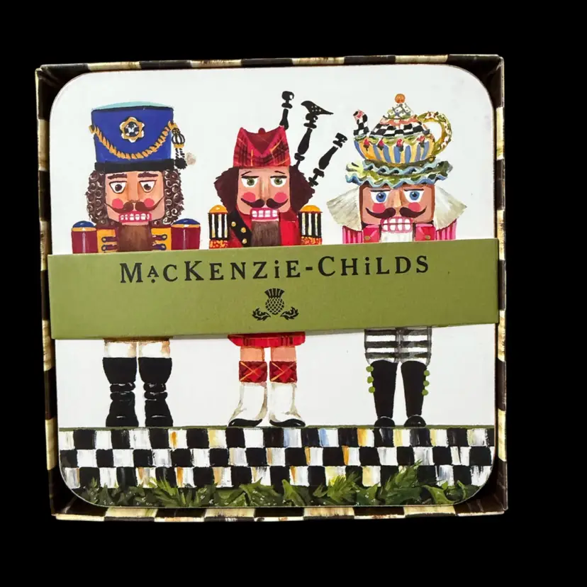 Discontinued Rare Mackenzie Childs Holiday Nutcracker Coasters set of 4