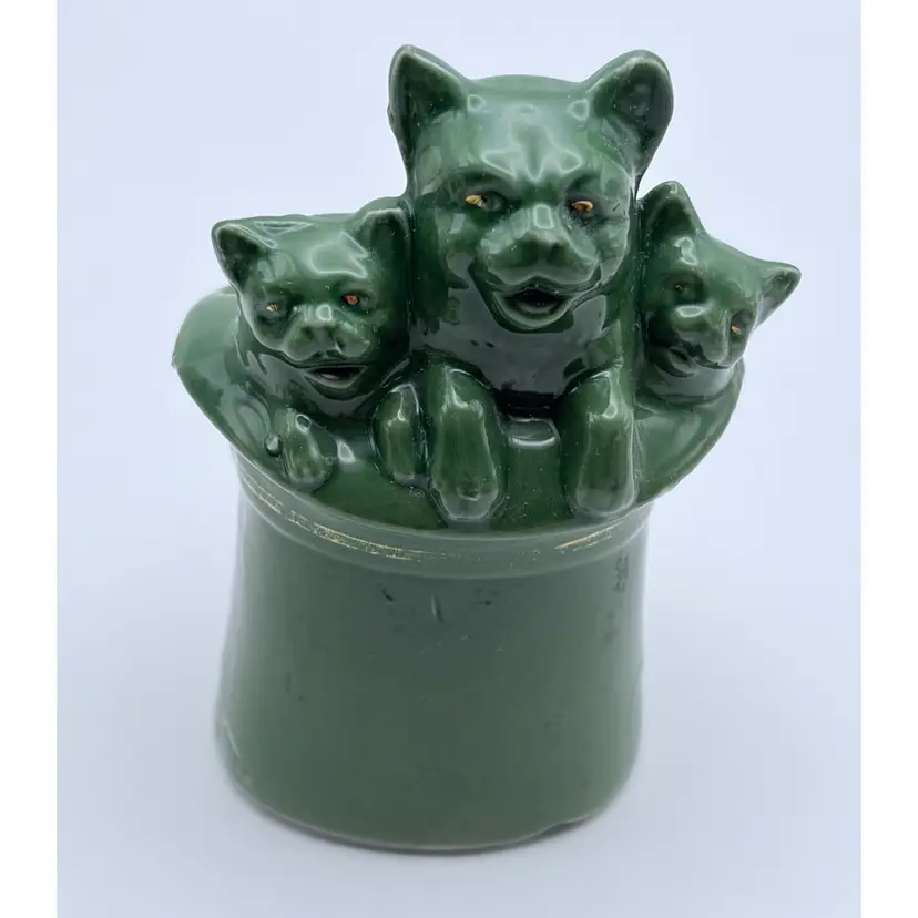 Antique, *CD Kenny Co., Ceramic, Advertising Toothpick Holder/Match Safe, Cats in a Top Hat