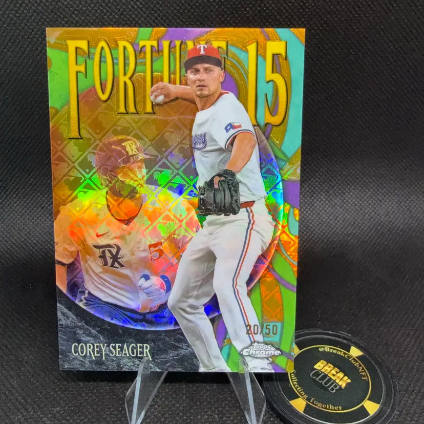 Corey Seager 2025 Topps Chrome Logofractor Fortune 15 Gold /50 Texas Rangers