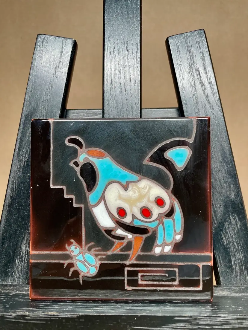 Cleo Teissedre Hand Painted Ceramic Kiln Fired Tile Coaster Trivet Wall Decor