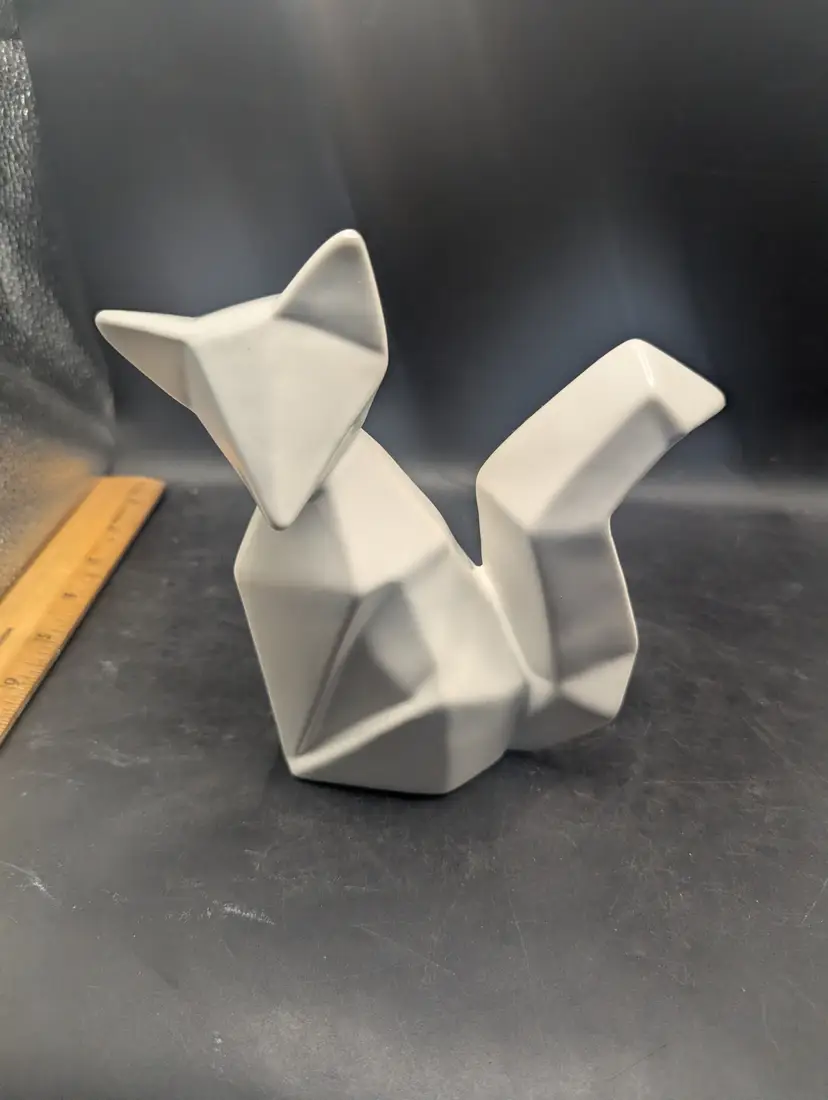 Geometric Ceramic White Fox Origami Design
