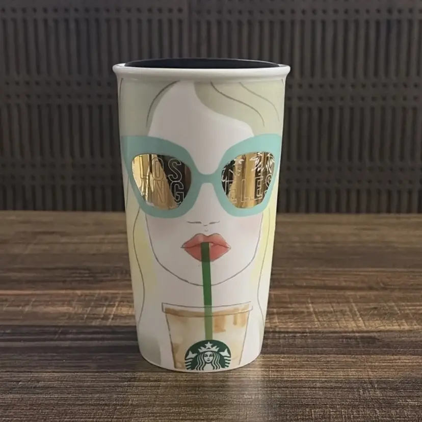 2016 Starbucks Los Angeles Sunglasses Girl Ceramic Tumbler 12 oz Travel Mug Cup