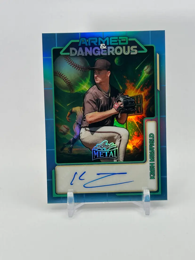 Kash Mayfield - 2026 Leaf Metal Armed & Dangerous Blue Auto /8 - Detroit Tigers #6 Prospect (SDP uniform)