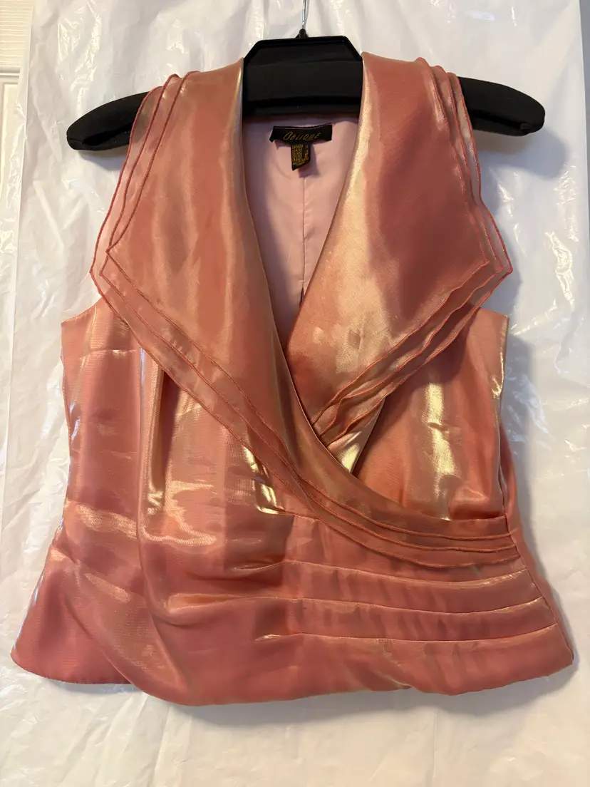 Elegant Pink Satin Sleeveless Blouse