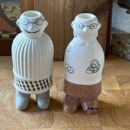 Whimsical Grandma & Grandpa Ceramic Bud Vase Set | Cute Couple Decor
