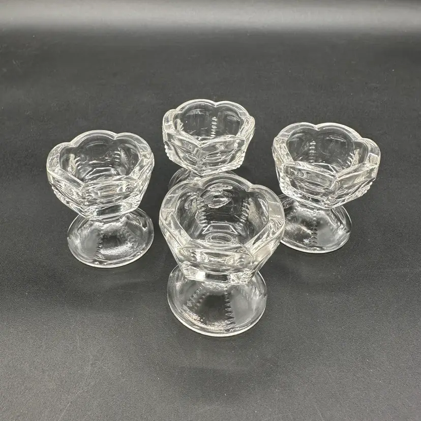 Antique Pressed Glass Pedestal Salt Dips, Set Of 4, Unmarked