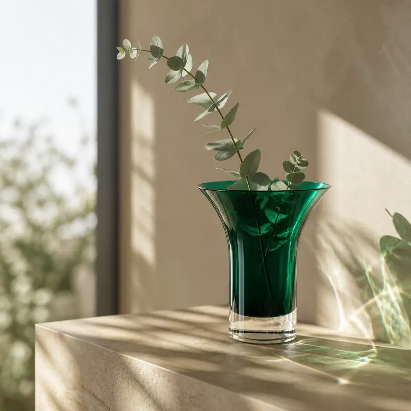 Green Glass Vase, 6.5" Tall