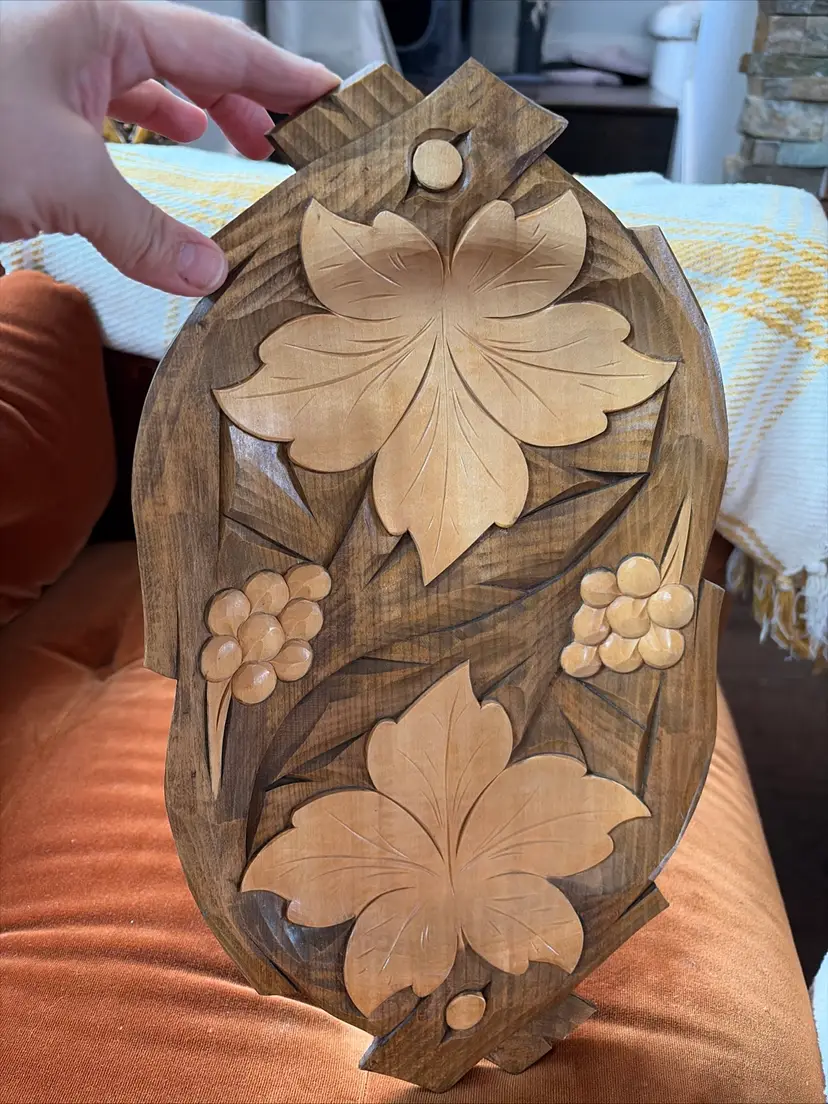 Vintage Hand-Carved Wooden Wall Plaque