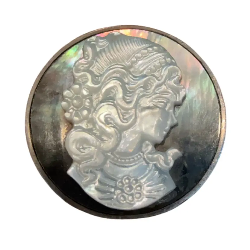 Vintage Huge Sterling Silver MOP Young Girl Cameo Ring Size 7,  14.6g