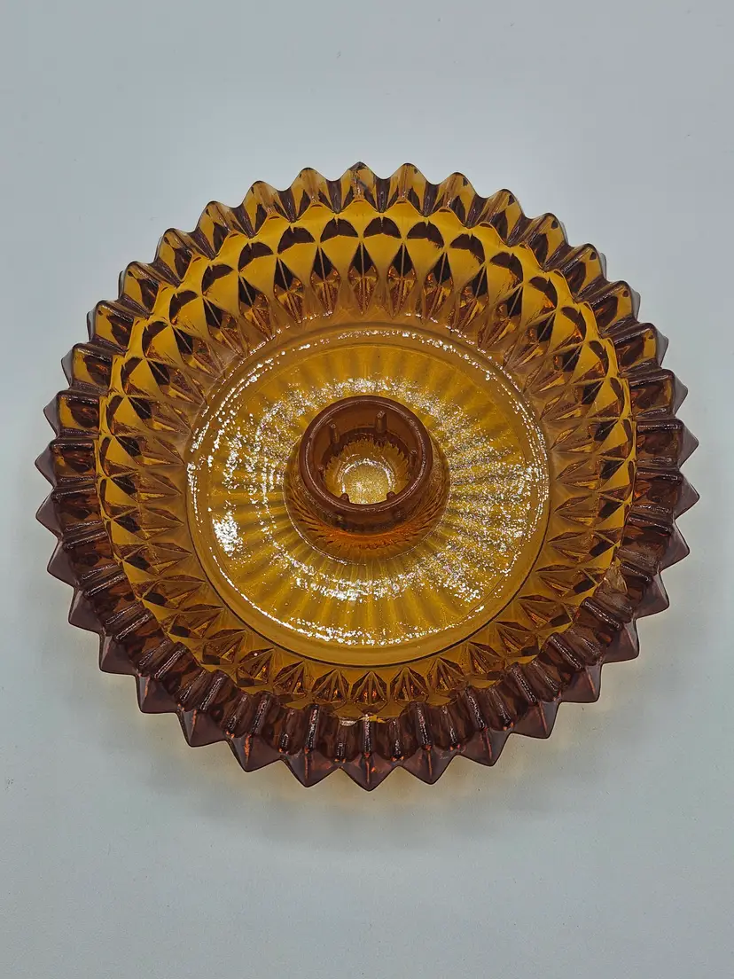 Amber Indiana Glass Candle Holder Diamond Point