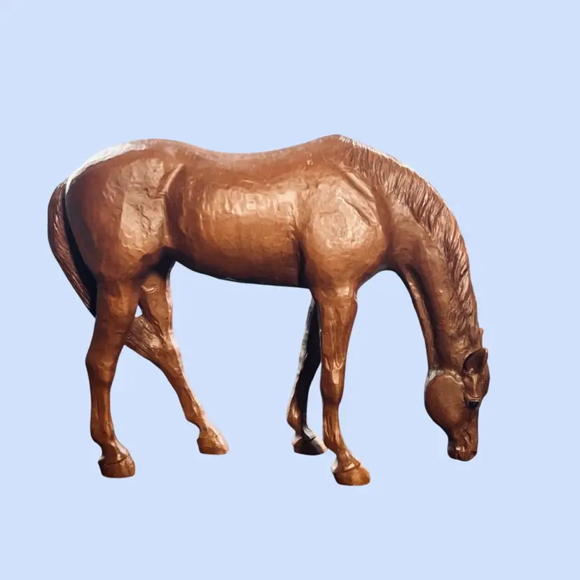 #414- Vintage Horse Sculpture Figurine Grazing Hand Carved Red Mill Manufacturing 1980s