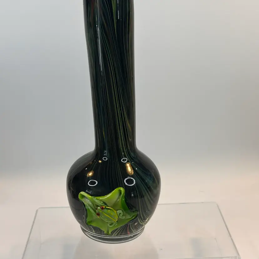 10" Double Frog Polish Art Glass Vase