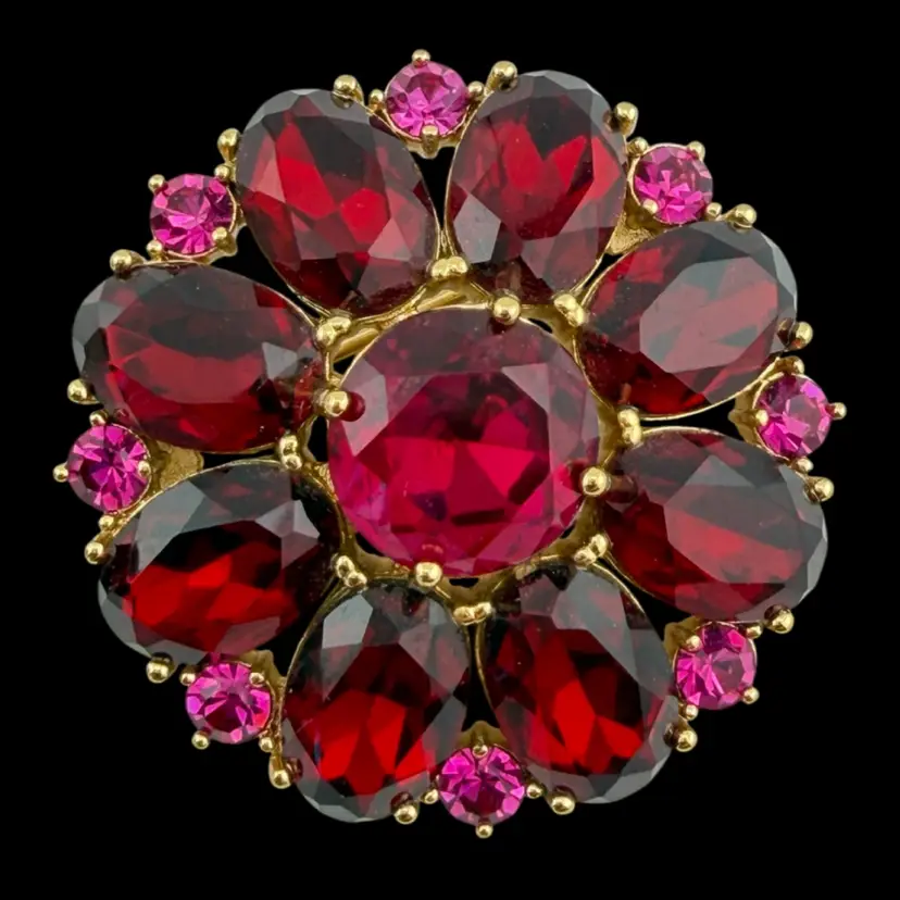 Kate Spade Red Rhinestone Cluster Brooch 1.5"