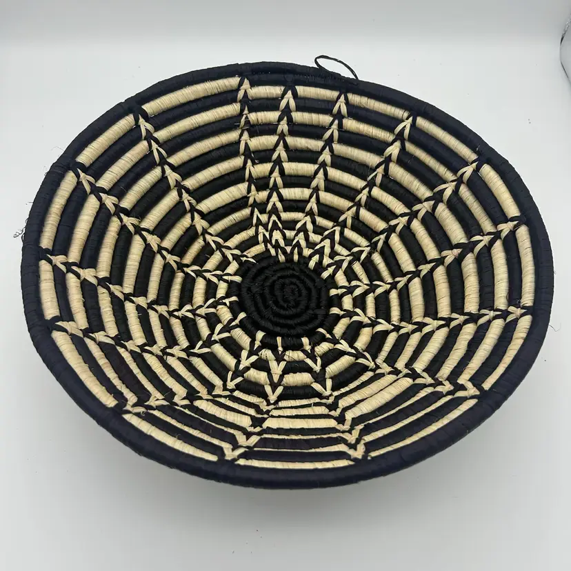 Hand Woven Sisal Basket Made In Tanzania And Brought Back For Me (Larger Black Center)