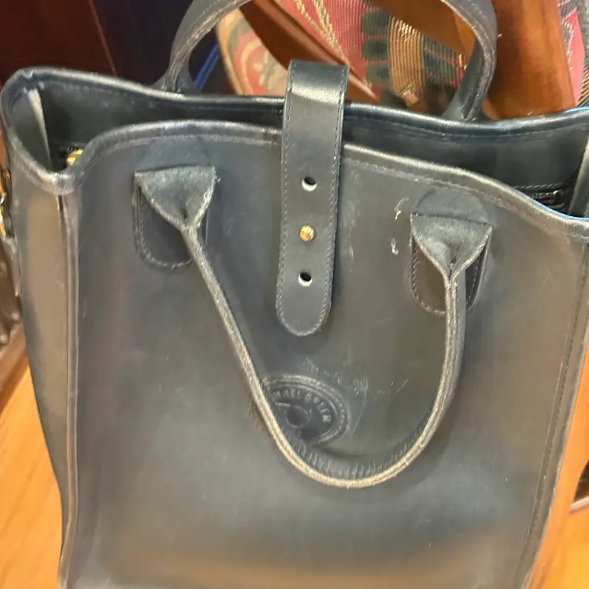 Vtg Michael Green Black Leather Tote Bag Equestrian Doctor Bag Shoulder Strap