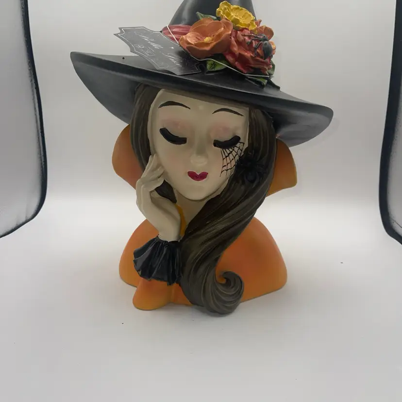 Bella Lux Spider Web Witch Orange Floral Hat Halloween Decor - NEW