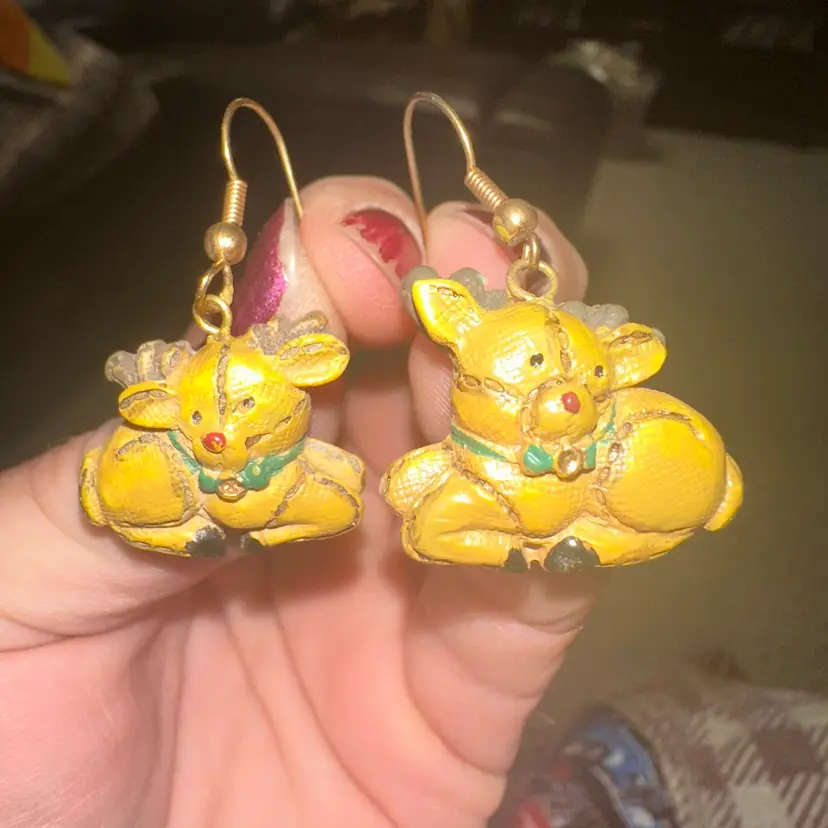 Resin Reindeer Dangle Pierced Earrings