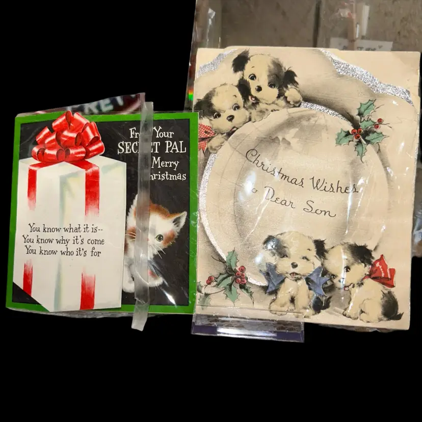 Vintage Christmas Card (2). 1-To Dear Son 2- From Your Secret Pal
