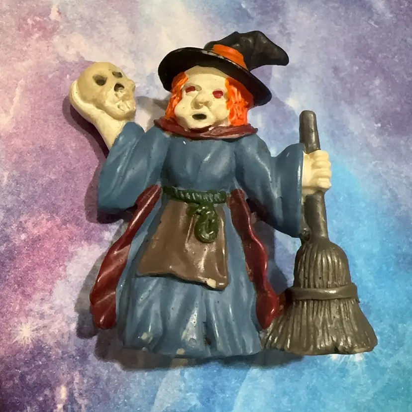 Vintage Witch And Skull Brooch