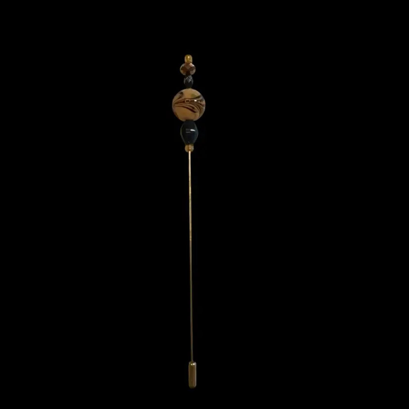 Hat Pin With Lampwork Glass Bead With Pulled Feather Design. Great Fall Colors