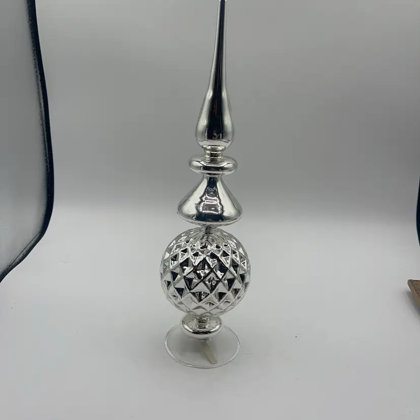 Christmas Silver Glass Table/Shelf  Decoration 12.5” Tall With 3-1/2" Dia. Base