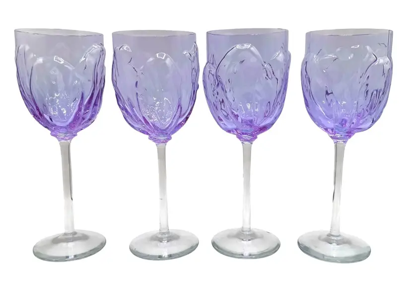 Set of 4 Block Crystal Ivima Wine Glasses Purple Blue Neodymium Alexandrite 8”