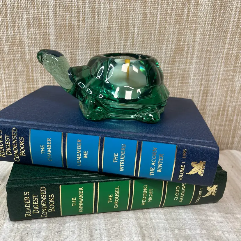 005 Indiana Glass, Green Turtle Tea Light Votive Holder 5.5" X 3.75" X 2.5"
