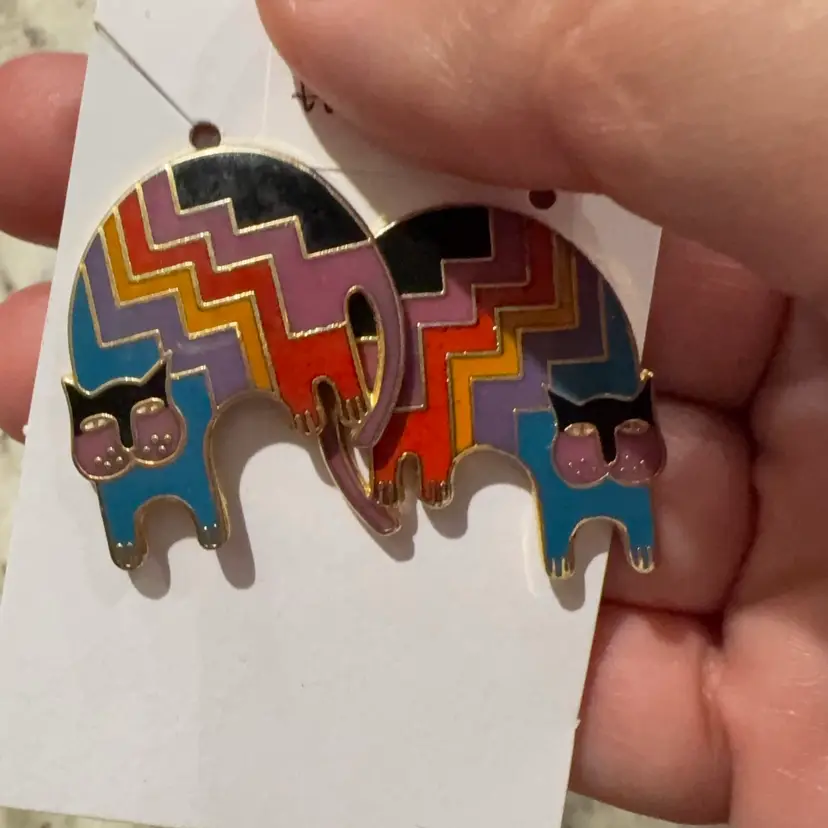 Laurel Burch Cat Enamel Aztec Pierced earrings